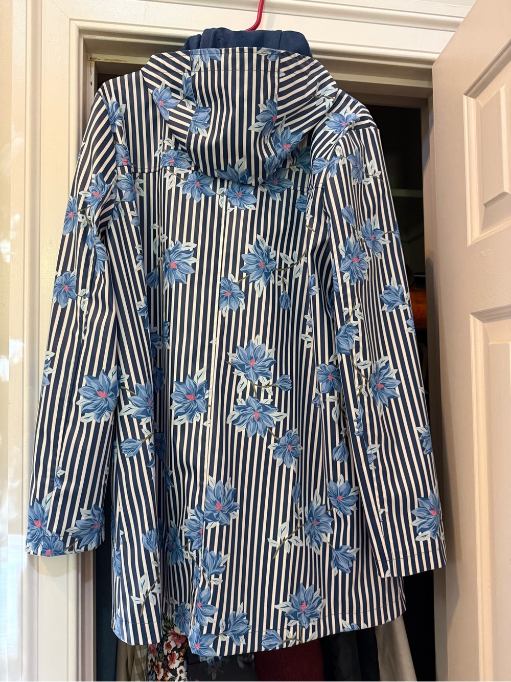 Draper James Hooded Rain Jacket Blue Floral Stripe Coat Size M - Picture 6 of 6
